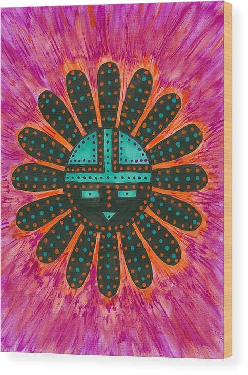 Sunface Wood Print featuring the painting Southwest Sunburst Sunface by Susie Weber