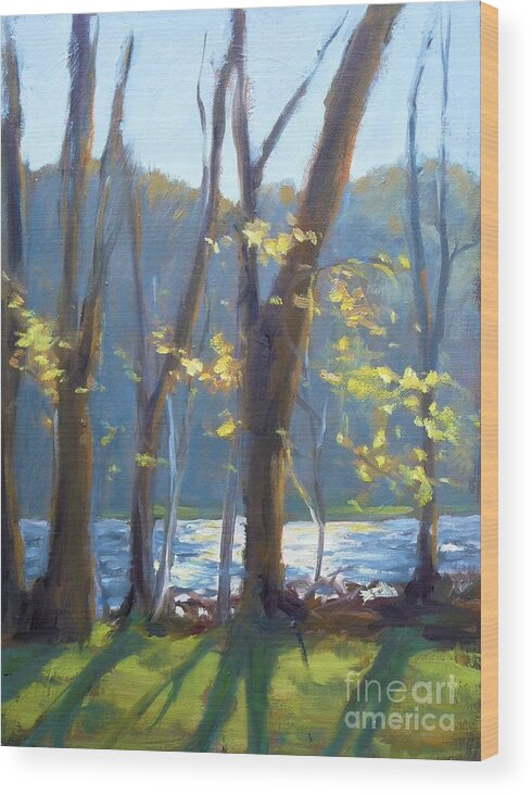 Lake Wood Print featuring the painting Sparkling Light on the Lake by Viktoria K Majestic
