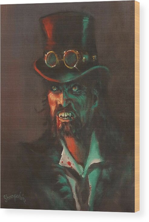  Cyberpunk Wood Print featuring the painting Steampunk Vampire by Tom Shropshire