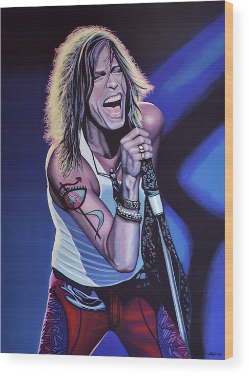 Steven Tyler Wood Print featuring the painting Steven Tyler 3 by Paul Meijering