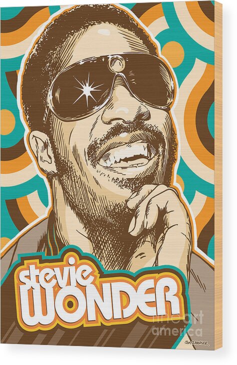 Superstition Wood Print featuring the digital art Stevie Wonder Pop Art by Jim Zahniser