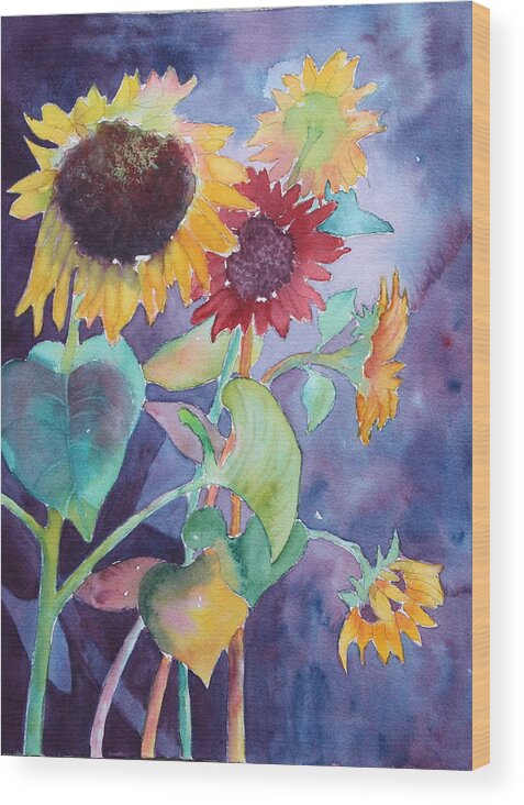 Flowers Wood Print featuring the painting Sunflower Color by Nancy Jolley
