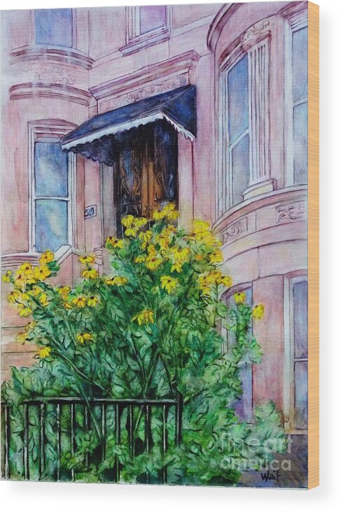 Sunflowers Wood Print featuring the painting Sunflowers on 9th Street by Nancy Wait