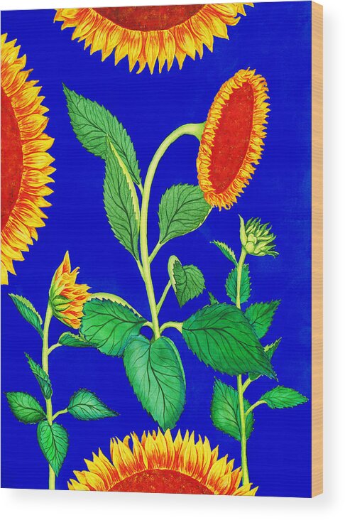 Sunflowers Wood Print featuring the painting Sunflowers #6 by Irina Sztukowski