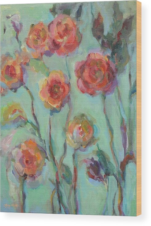 Floral Wood Print featuring the painting Sunlit Garden by Mary Wolf