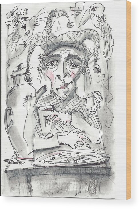 Caricature Wood Print featuring the drawing Tea time 3 by Maxim Komissarchik