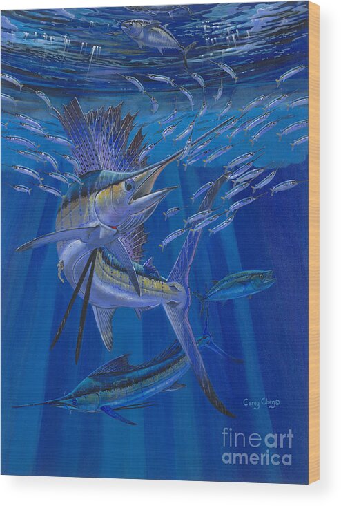 Sailfish Wood Print featuring the painting Team Work Off0036 by Carey Chen