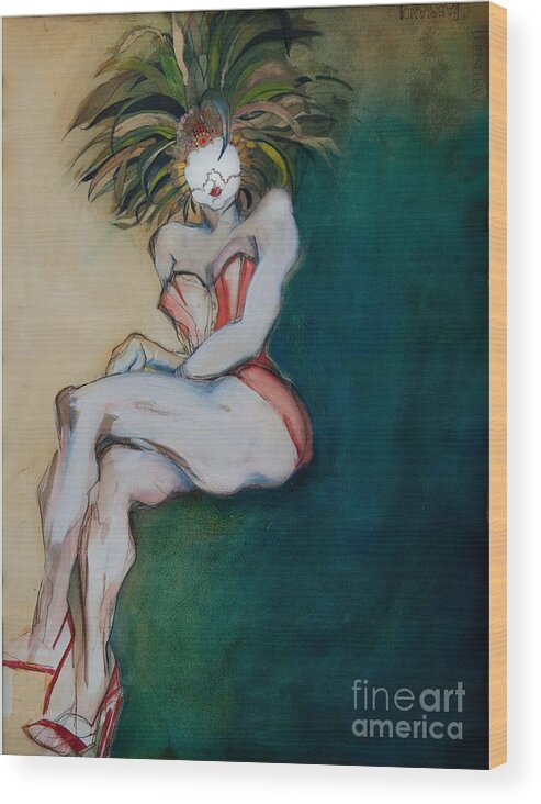 Carnival Wood Print featuring the painting The Carnival Queen - Masked Woman by Carolyn Weltman