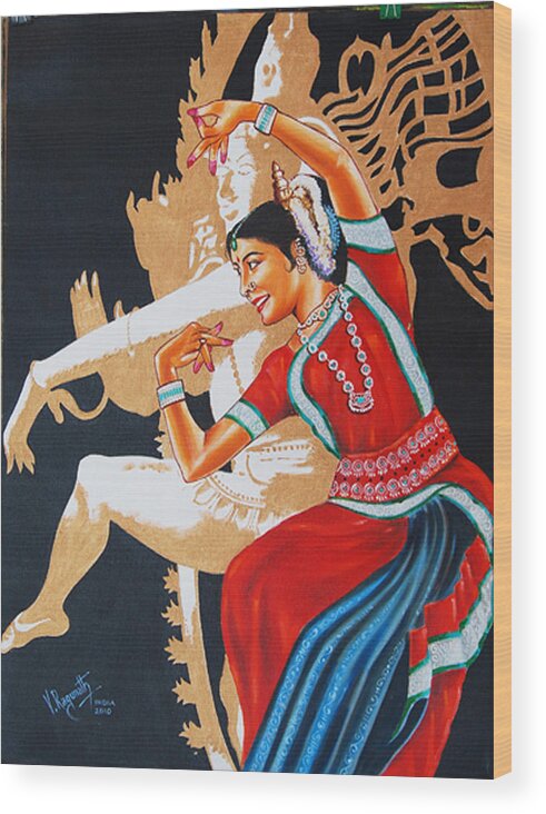 Odissi- India Wood Print featuring the painting The Dance Divine of ODISSI by Ragunath Venkatraman