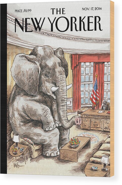 Republican Wood Print featuring the painting The Elephant In The Room by Ricardo Liniers