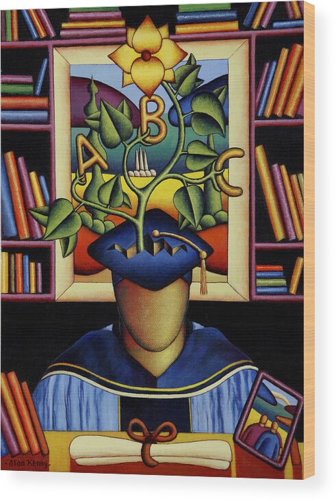 Graduation Wood Print featuring the painting The Graduation ,a man of letters by Alan Kenny