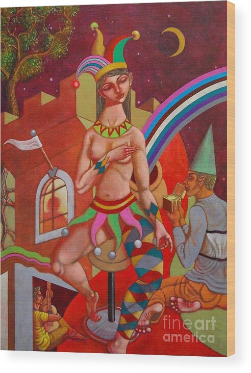 Paul Hilario Wood Print featuring the painting The Jester Queen by Paul Hilario