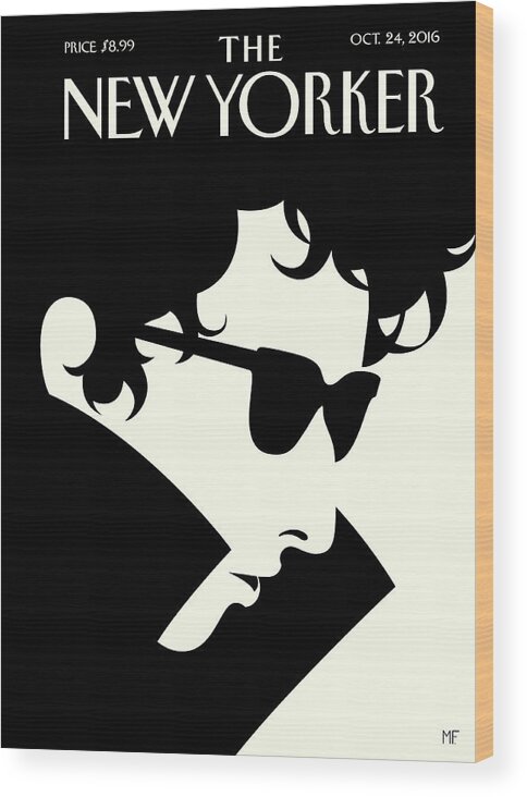The Laureate Bob Dylan Nobel Peace Prize Dylan #condenastnewyorkercover October 24th 2016 Wood Print featuring the painting The Laureate by Malika Favre