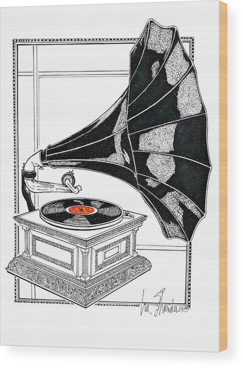 Phonographs Wood Print featuring the drawing The Real Caruso by Ira Shander