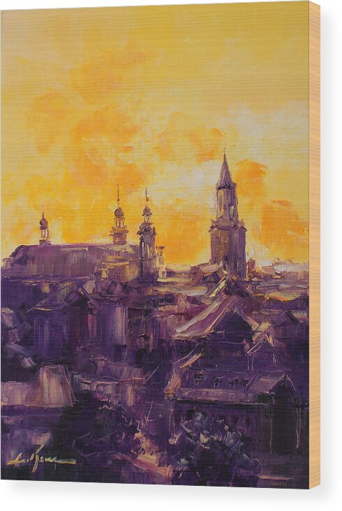 Lublin Wood Print featuring the painting The Roofs of Lublin by Luke Karcz