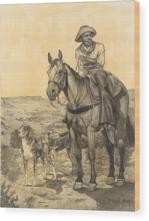 Black Cowboy Wood Print featuring the drawing The Wrangler by Howard DUBOIS
