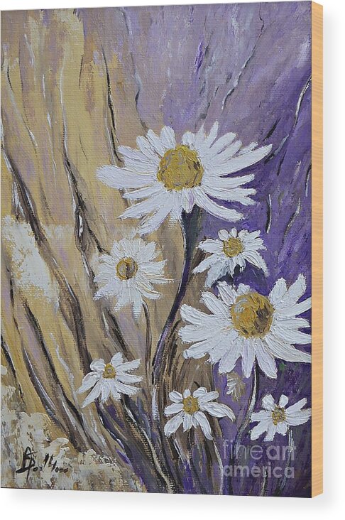 Daisy Wood Print featuring the painting This spring daisies by Amalia Suruceanu