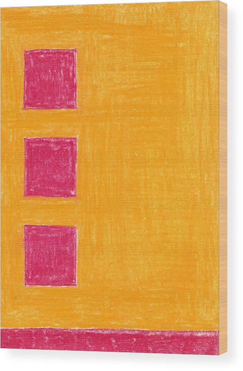 Square Wood Print featuring the pastel Three Red Squares by Eric Forster