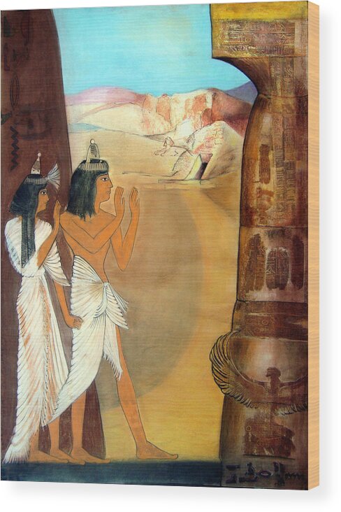 Egypt Wood Print featuring the drawing Together in Life and Death by Karen Coggeshall
