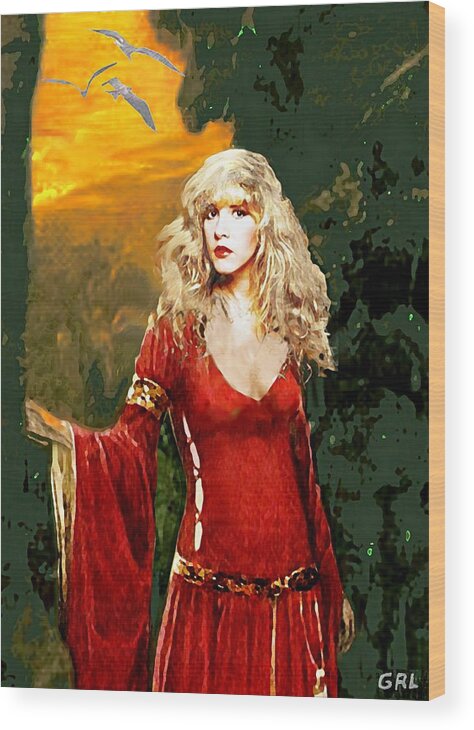 Original Wood Print featuring the painting Traditional Modern Original Painting Stevie Nicks Rhiannon Detail by G Linsenmayer