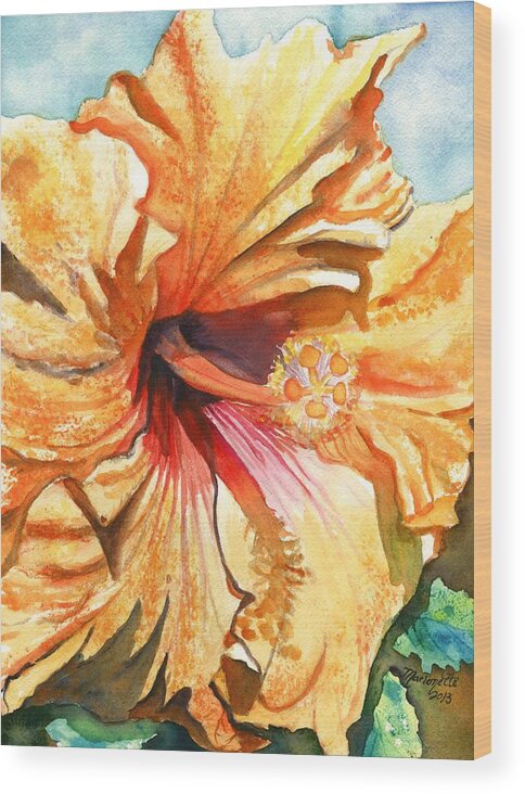 Yellow Hibiscus Wood Print featuring the painting Tropical Hibiscus 3 by Marionette Taboniar