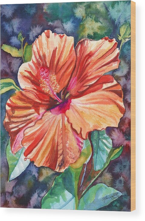 Hibiscus Wood Print featuring the painting Tropical Hibiscus 5 by Marionette Taboniar