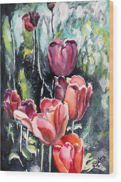 Flowers Wood Print featuring the painting Tulips by Richard Jules