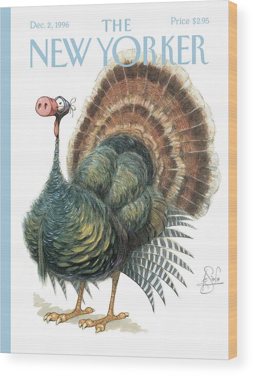 Dressed Turkey Wood Print featuring the painting Turkey Wearing A False Pig Nose by Peter de Seve