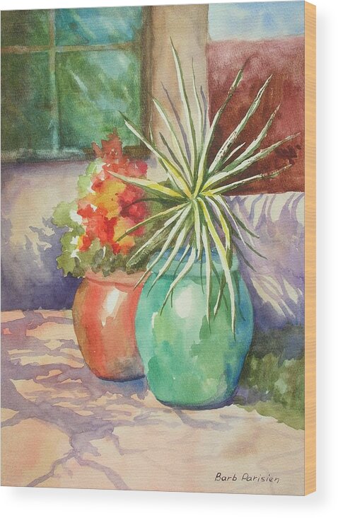 Pots Wood Print featuring the painting Turquoise Pot by Barbara Parisien