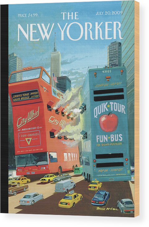 Nyc Wood Print featuring the painting Tour Wars by Bruce McCall