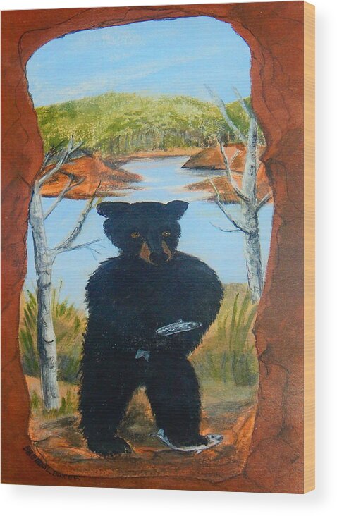 Bear Wood Print featuring the painting Untitled Bear by Brenda L Baker