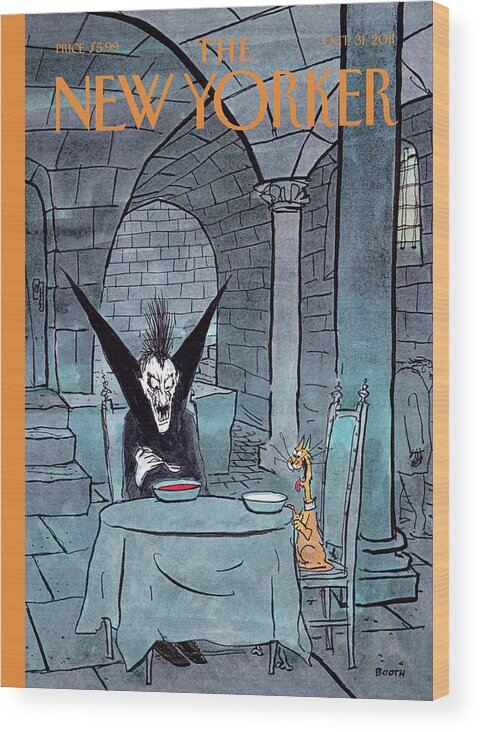 Halloween Wood Print featuring the painting Diner a Deux by George Booth