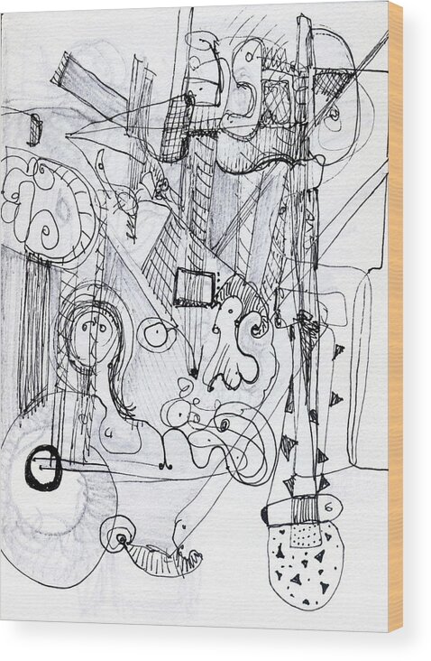Minimal Wood Print featuring the drawing Steampunk - drawing 2 by Stephen Lucas