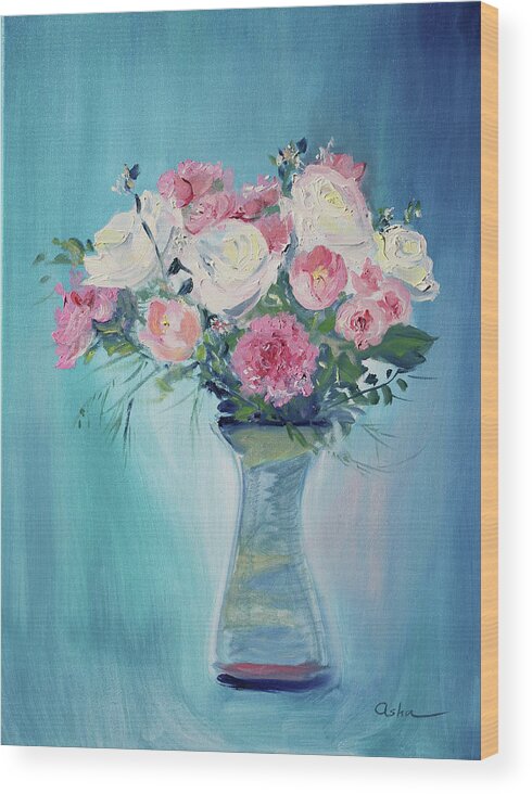 Floral Painting Wood Print featuring the painting Valentine Bouquet by Asha Carolyn Young