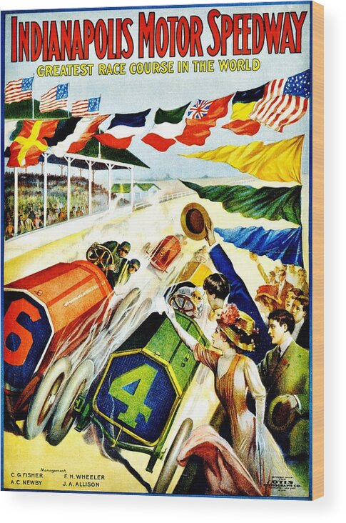 Vintage Wood Print featuring the photograph Vintage Poster - Sports - Indy 500 by Benjamin Yeager