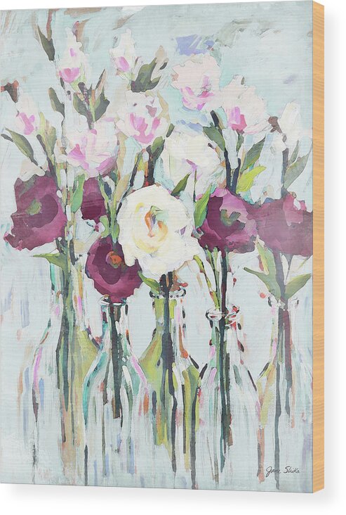 Romantic Wood Print featuring the painting Violet Romantic Blossoms by Jane Slivka