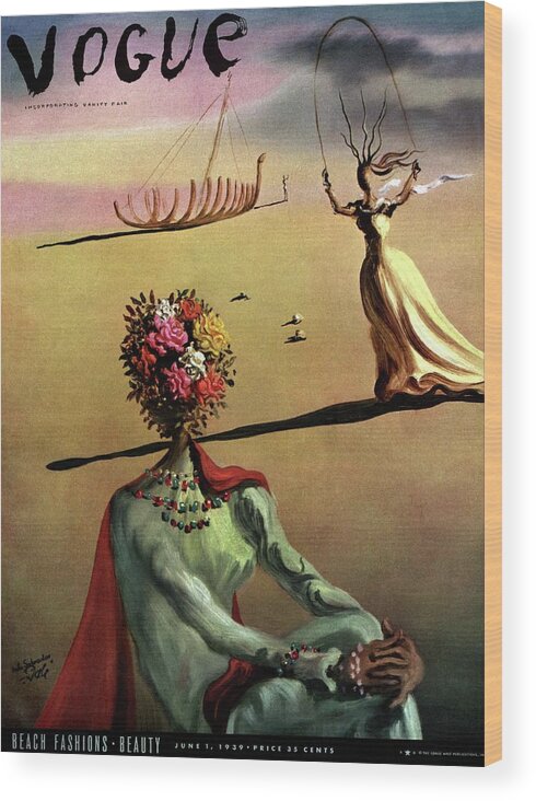 Illustration Wood Print featuring the photograph Vogue Cover Illustration Of A Woman With Flowers by Salvador Dali