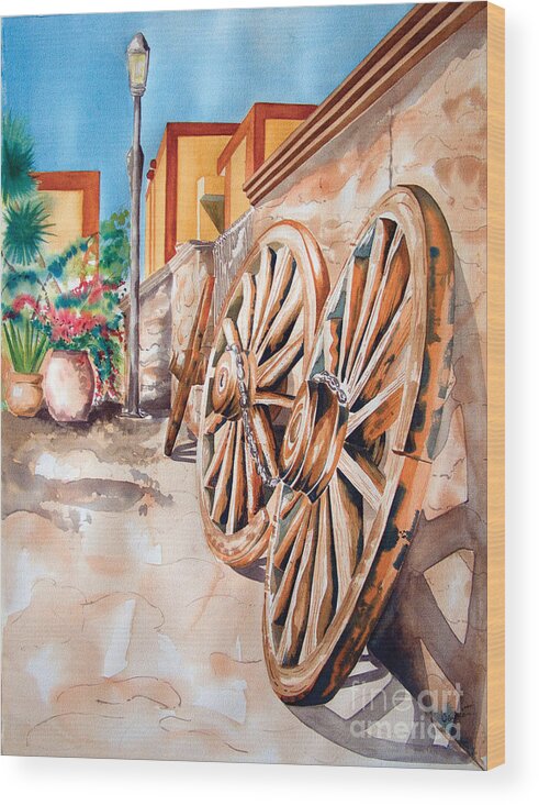 Landscape Paintings Wood Print featuring the painting Wagon Wheels by Kandyce Waltensperger