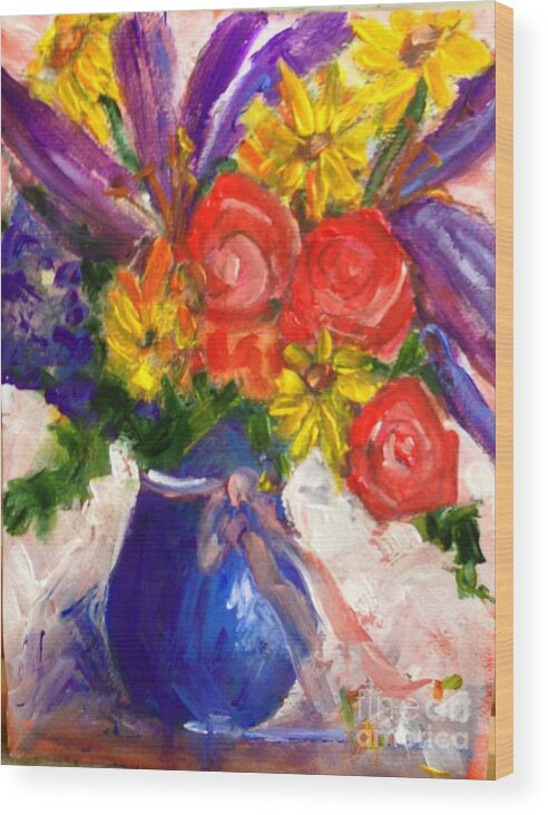 Floral Wood Print featuring the painting Wendy's Floral by Sherry Harradence
