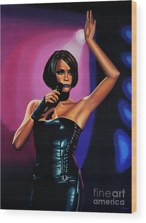 Whitney Houston Wood Print featuring the painting Whitney Houston On Stage by Paul Meijering