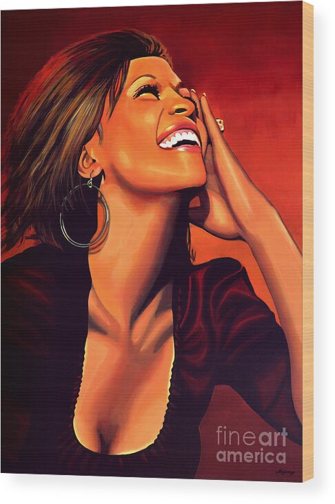 Whitney Houston Wood Print featuring the painting Whitney Houston by Paul Meijering