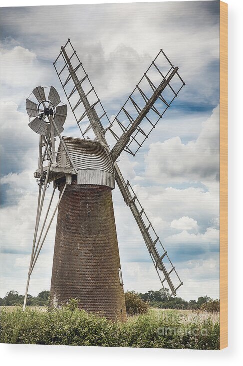Windmill Wood Print featuring the photograph Windmill in Norfolk UK by Simon Bratt
