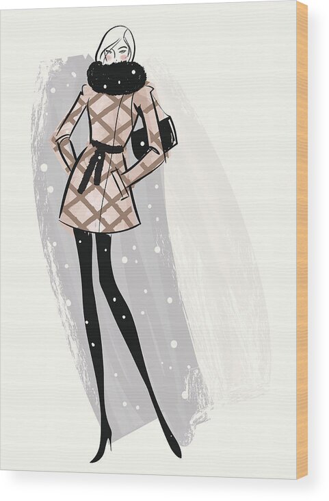 People Wood Print featuring the digital art Woman Wearing Jacket In Snow by Mcmillan Digital Art