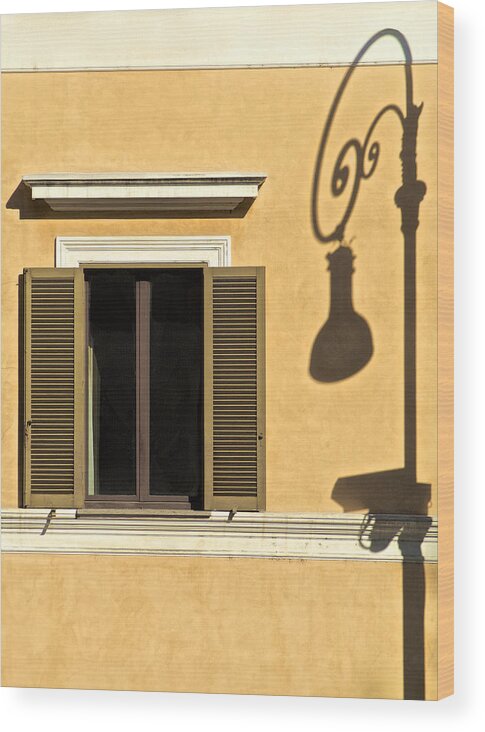 Light Post Wood Print featuring the photograph Wrought Iron Street Lamp Shadow of Ancient Rome by David Letts