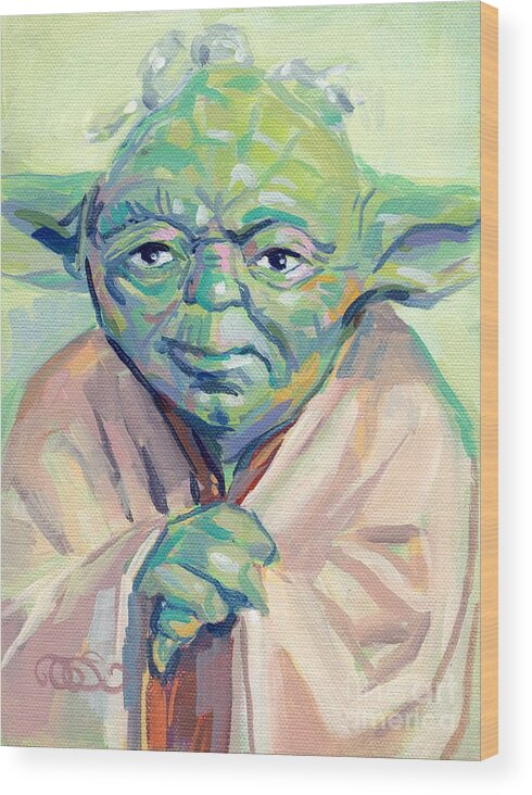Yoda Wood Print featuring the painting Yoda by Kimberly Santini