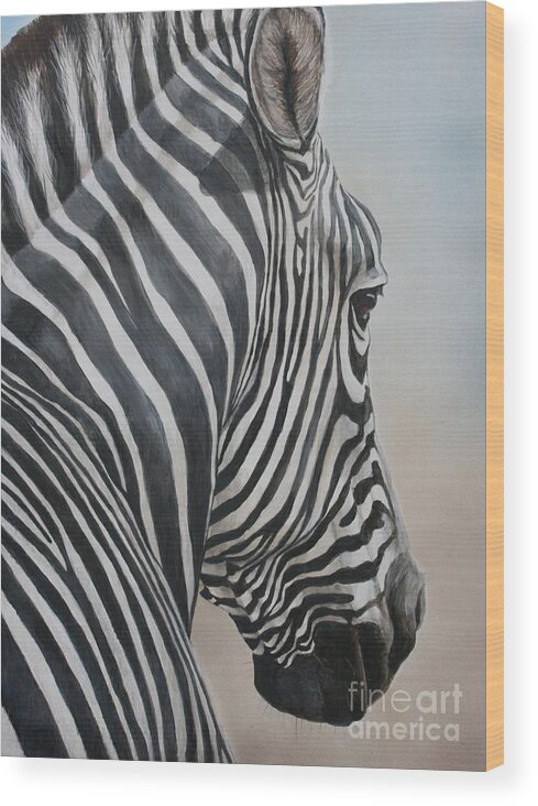 Zebra Wood Print featuring the painting Zebra Look by Charlotte Yealey