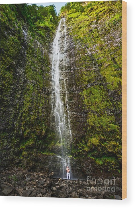 Waimoku Falls Wood Print featuring the photograph Zen Falls by Jamie Pham