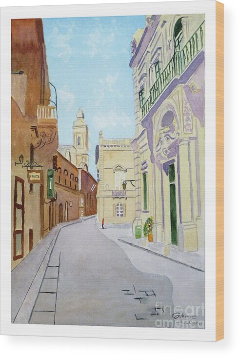 Mdina Wood Print featuring the painting Mdina streetscape by Godwin Cassar