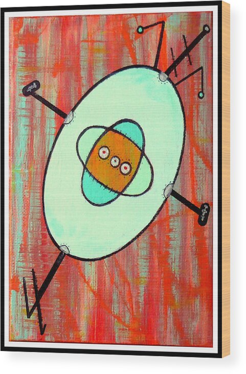Modern Abstract Mid Century Spacy Wood Print featuring the painting MicroCosmic Gizmo #1 by Debra Jacobson