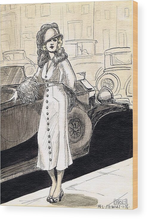 Woman Wood Print featuring the drawing 1932 by Mel Thompson